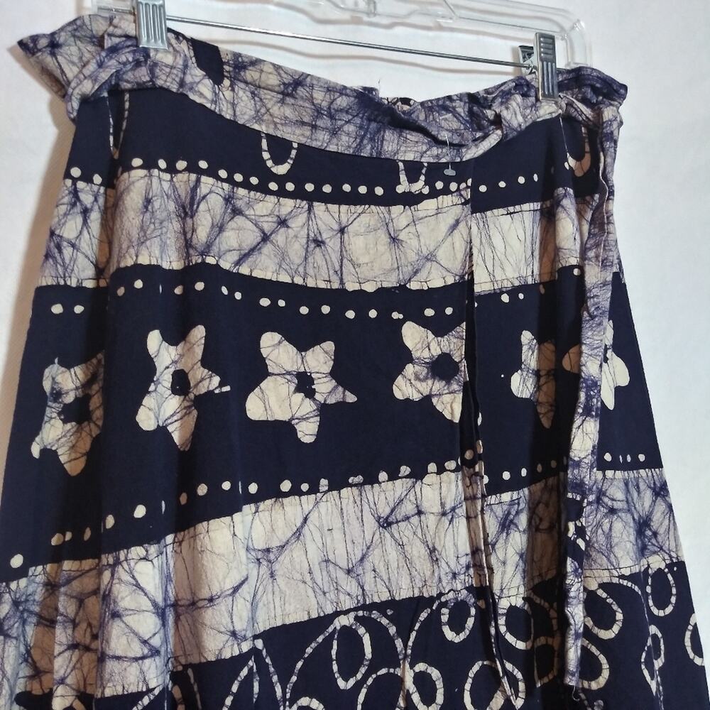 Summer Cotton Floral Patterned Blue and White Tie Dye Wrap Skirt Boho Size L - Picture 2 of 6